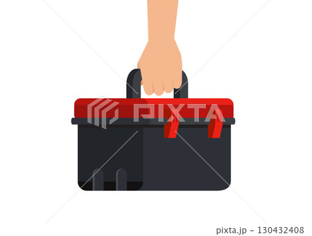 Hand holding toolbox stock illustration Hand holding toolbox stock illustration 130432408