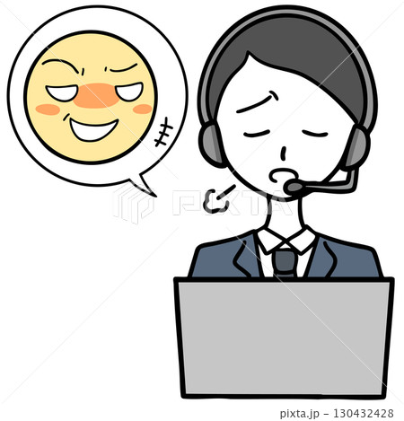 ため息をつくコールセンターの男性とセクハラをする人 ため息をつくコールセンターの男性とセクハラをする人 130432428