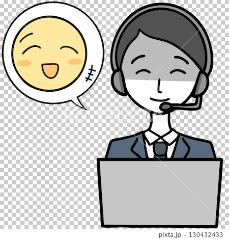 A man at a call center with a scheming personality and a happy person A man at a call center with a scheming personality and a happy person 130432433