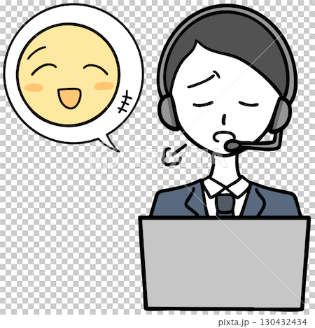 A man in a call center sighs and someone continues to talk A man in a call center sighs and someone continues to talk 130432434