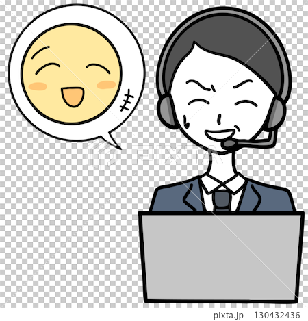 呼叫中心裡一個苦笑的男人和一個不停說話的人 呼叫中心裡一個苦笑的男人和一個不停說話的人 130432436