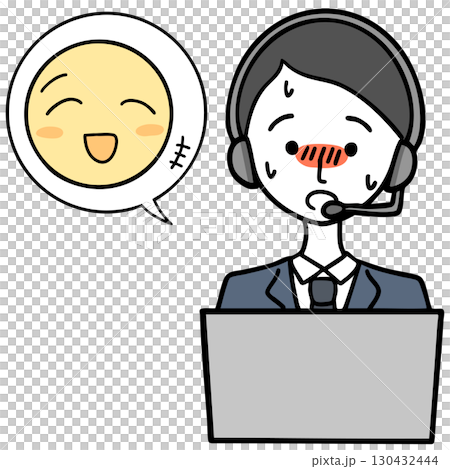 緊張するコールセンターの男性と喜ぶ人 130432444