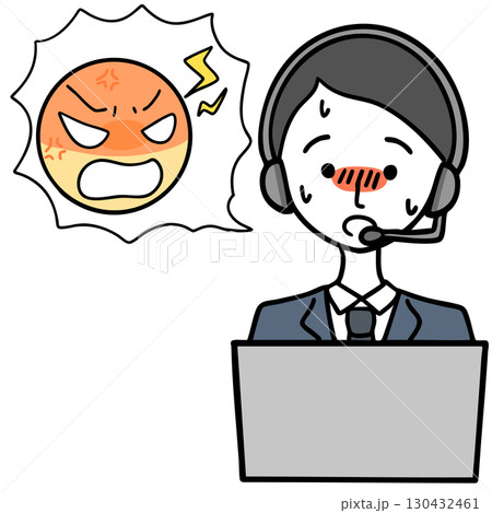 緊張しているコールセンターの男性とクレーマー 緊張しているコールセンターの男性とクレーマー 130432461