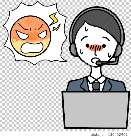 緊張しているコールセンターの男性とクレーマー 緊張しているコールセンターの男性とクレーマー 130432461