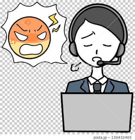 ため息をつくコールセンターの男性とクレーマー ため息をつくコールセンターの男性とクレーマー 130432465