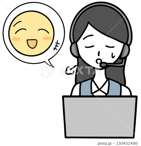 ほっとするコールセンターの女性と喜ぶ人 130432490