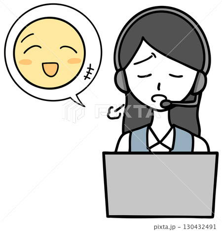 ため息をつくコールセンターの女性と話し続ける人 ため息をつくコールセンターの女性と話し続ける人 130432491
