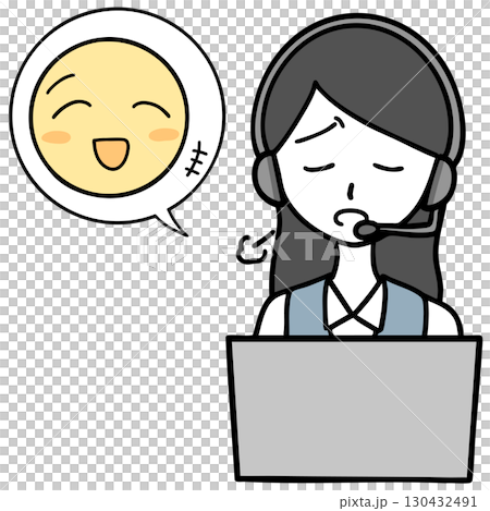 ため息をつくコールセンターの女性と話し続ける人 ため息をつくコールセンターの女性と話し続ける人 130432491