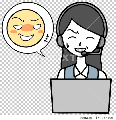 苦笑いのコールセンターの女性とセクハラをする人 苦笑いのコールセンターの女性とセクハラをする人 130432496
