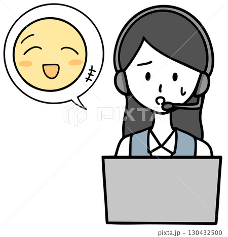 困っているコールセンターの女性と笑っている人 困っているコールセンターの女性と笑っている人 130432500
