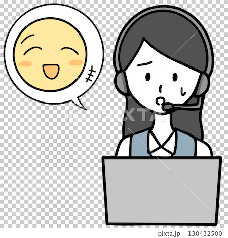 困っているコールセンターの女性と笑っている人 困っているコールセンターの女性と笑っている人 130432500