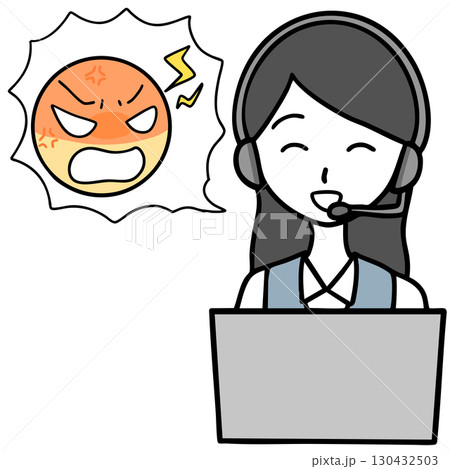 笑顔で対応するコールセンターの女性とクレーマー 130432503