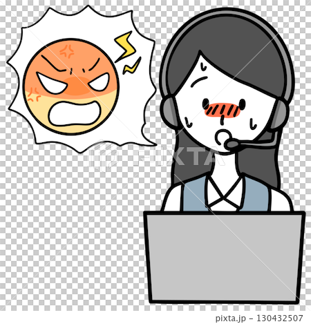 一位緊張的呼叫中心女士和一位抱怨者 一位緊張的呼叫中心女士和一位抱怨者 130432507