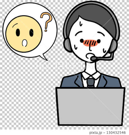 緊張しているコールセンターの男性と問い合わせる人 緊張しているコールセンターの男性と問い合わせる人 130432546