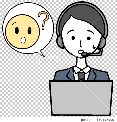 A confused man at a call center and someone making an inquiry 130432550