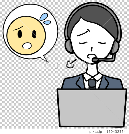ため息をつくコールセンターの男性と困っている人 130432554