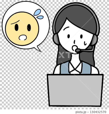A confused call center woman and someone consulting A confused call center woman and someone consulting 130432570