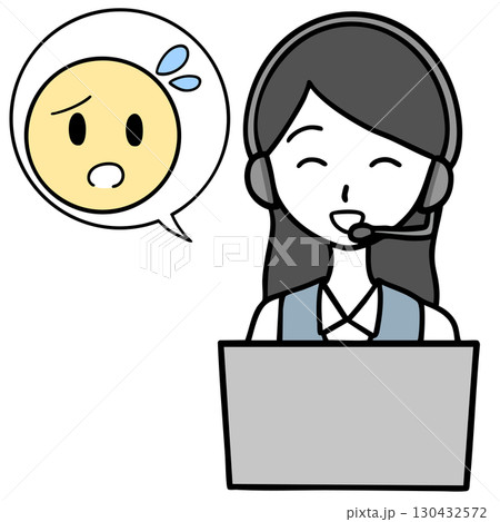 笑顔で対応するコールセンターの女性と困っている人 笑顔で対応するコールセンターの女性と困っている人 130432572