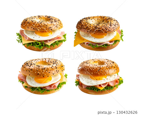 A grilled beef cheeseburger with lettuce, tomato, and sesame bun, isolated on a white background 130432626