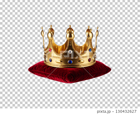 Golden crown adorned with diamonds, symbol of elegance, power and success, isolated on white background. 130432627