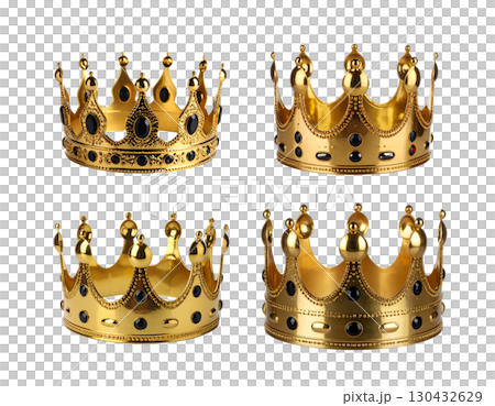 Golden crown adorned with diamonds, symbol of elegance, power and success, isolated on white background. 130432629