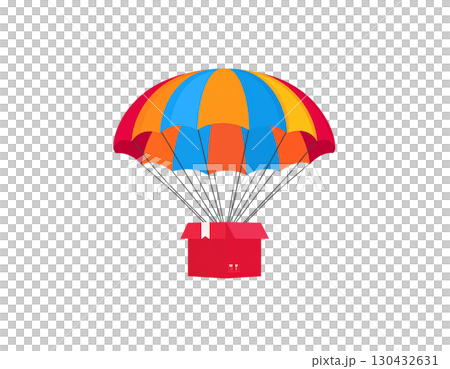 Vibrant 3D illustration of a gift box falling from the sky isolated on white background. 130432631