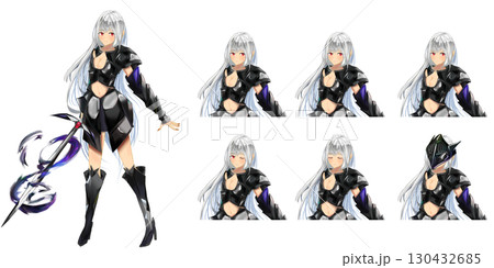 黒い剣士の女の子 - ファンタジー立ち絵キャラクターアニメ風イラスト 130432685