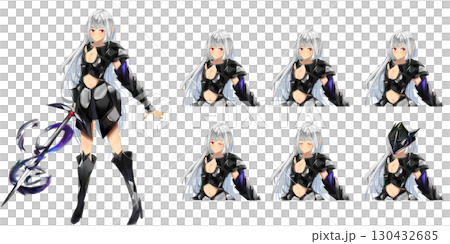 黒い剣士の女の子 - ファンタジー立ち絵キャラクターアニメ風イラスト 130432685