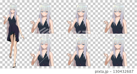 Full-body illustration of a long-haired silver-haired older sister character - Anime/manga style illustration 130432687