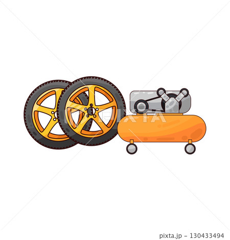 illustration of tire with air compressor illustration of tire with air compressor 130433494