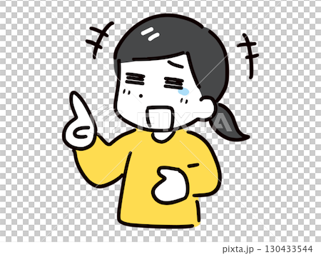 A young woman in casual clothes pointing and smiling (upper body) A young woman in casual clothes pointing and smiling (upper body) 130433544