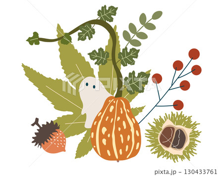 ハロウィンのお化けと秋の植物 ハロウィンのお化けと秋の植物 130433761