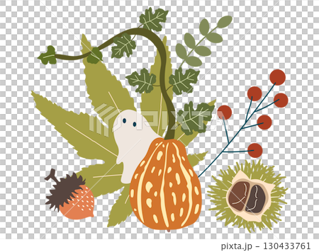 ハロウィンのお化けと秋の植物 ハロウィンのお化けと秋の植物 130433761