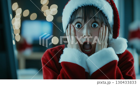 驚くサンタクロースの格好をした日本人女性 驚くサンタクロースの格好をした日本人女性 130433833