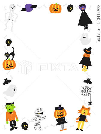 かわいいハロウィンキャラクターの縦型フレーム かわいいハロウィンキャラクターの縦型フレーム 130433978