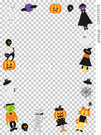かわいいハロウィンキャラクターの縦型フレーム かわいいハロウィンキャラクターの縦型フレーム 130433978