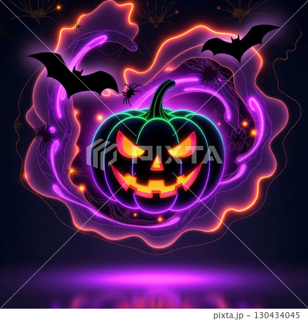 Halloween festive background with jack o lantern and bats 130434045