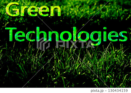 Green technology inscription on shadow green area 130434159