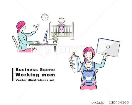 仕事と子育てを両立する在宅ワークのワーキングマザーと赤ちゃん|ビジネスシーン 仕事と子育てを両立する在宅ワークのワーキングマザーと赤ちゃん|ビジネスシーン 130434160