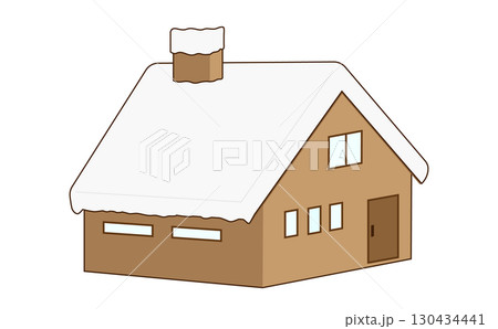 屋根に雪が積もった家のイラスト素材 130434441