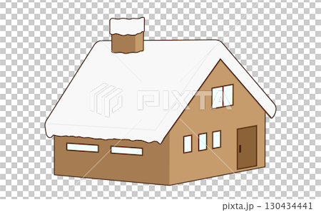 屋根に雪が積もった家のイラスト素材 130434441