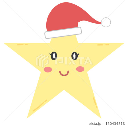minimal clip art cartoon star with smile face and Christmas hat minimal clip art cartoon star with smile face and Christmas hat 130434818