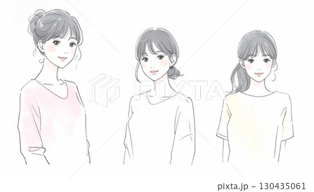 水彩画・手描き風の女性・女の子のイラスト素材 130435061