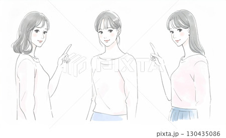 水彩画・手描き風の女性・女の子のイラスト素材 水彩画・手描き風の女性・女の子のイラスト素材 130435086