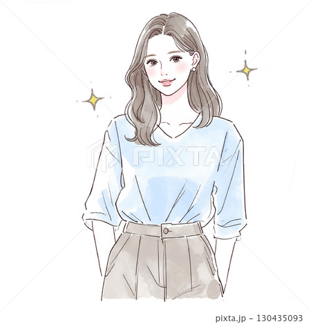 水彩画・手描き風の女性・女の子のイラスト素材 130435093
