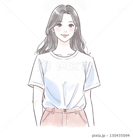 水彩画・手描き風の女性・女の子のイラスト素材 水彩画・手描き風の女性・女の子のイラスト素材 130435094