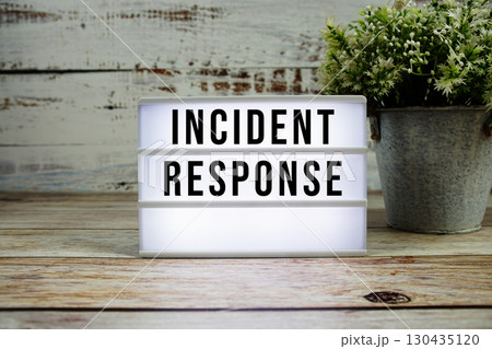 Incident Response text on light box with alarm clock on wooden background Incident Response text on light box with alarm clock on wooden background 130435120