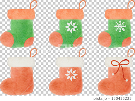 Watercolor illustration of a Christmas stocking set 130435223