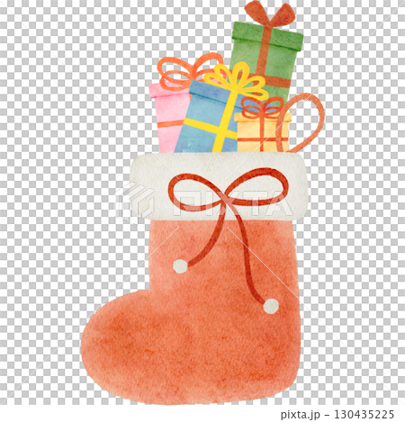 Watercolor illustration of a Christmas stocking Watercolor illustration of a Christmas stocking 130435225