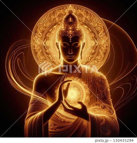 Golden Buddha Siddhartha with Generative AI. 130435294